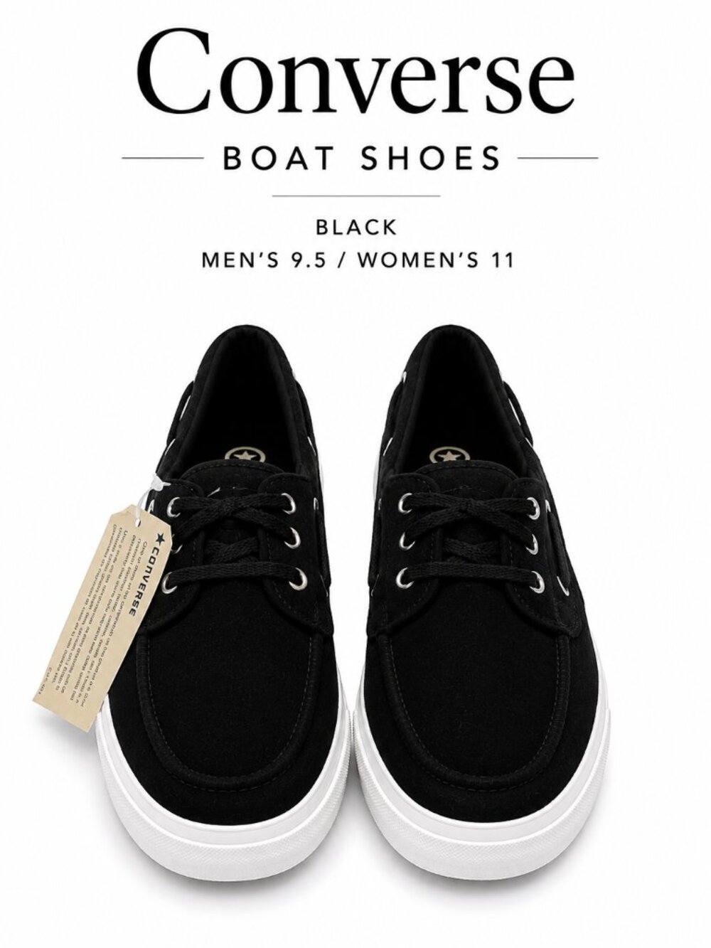 Converse Black Boat Shoes Velvet Deck Sneakers Size 9.5 NWT